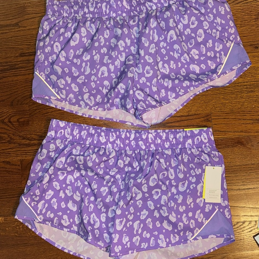 All in Motion High Rise Run Shorts Purple Leopard Large or XL
